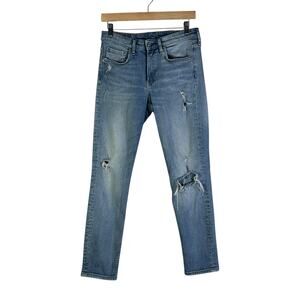 H&M Girlfriend Jeans Womens 27 Medium Wash Distressed Straight Leg Stretch